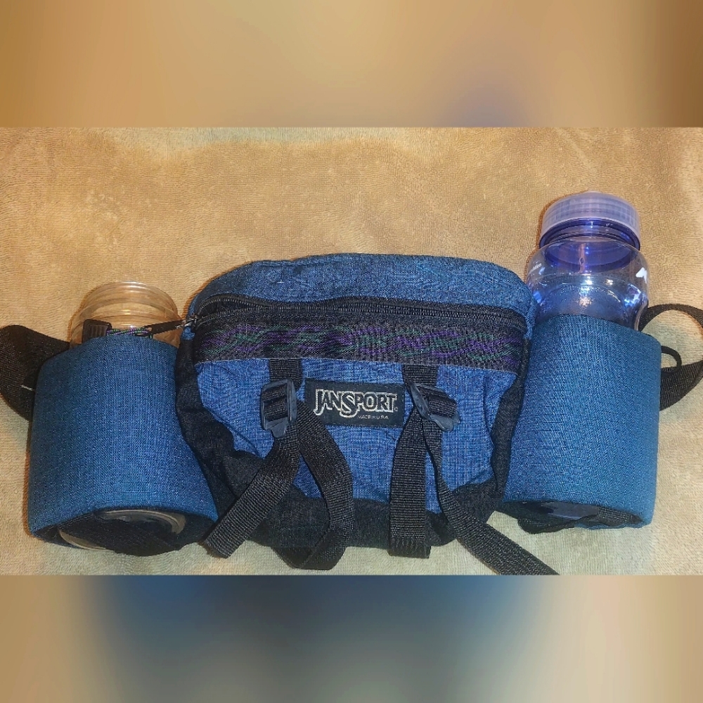 90s Vintage Jansport double bottle fanny pack. 2 pockets. Waist clip.